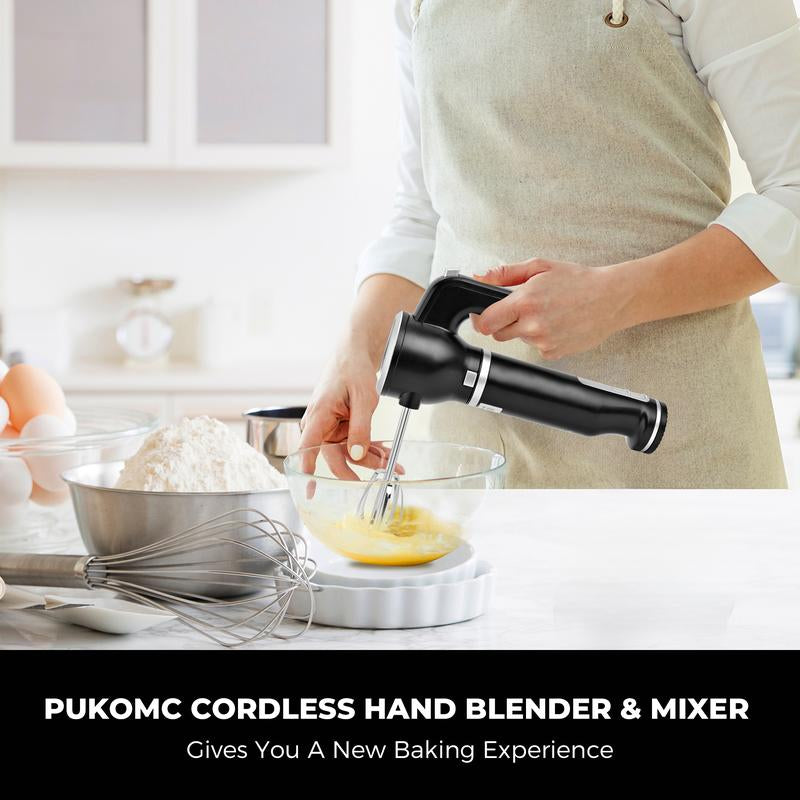 Pukomc Cordless Hand Blender & Mixer – 12-Speed, Bpa-Free, Dishwasher Safe – Multi-Functional for Whipping, Mixing, Beating Egg Whites, Cake Batter, Biscuits & Cream | Wireless & Lightweight