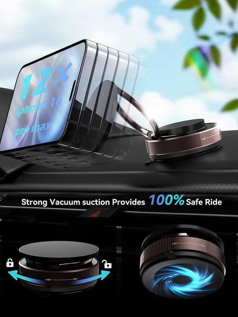 360° Vacuum Magnetic Phone Holder, Hands-Free ,For Outdoorfun/Mirror/Shower/Smooth Surface,Strong Suction Cup Magnetic Car Phone Holderfor All Smartphones & All Car Models Adjustable