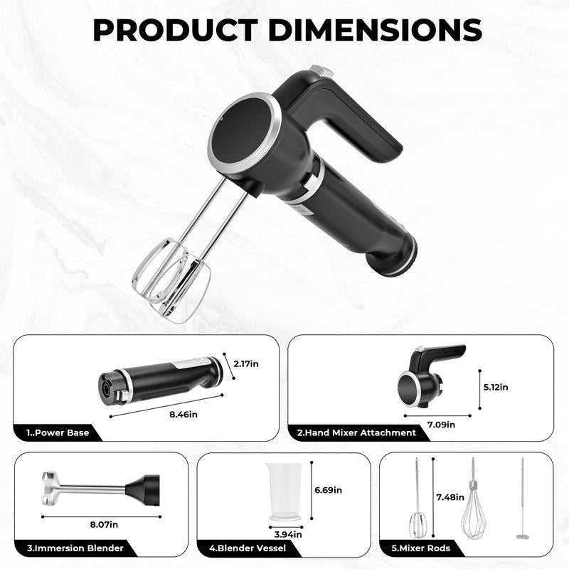 Pukomc Cordless Hand Blender & Mixer – 12-Speed, Bpa-Free, Dishwasher Safe – Multi-Functional for Whipping, Mixing, Beating Egg Whites, Cake Batter, Biscuits & Cream | Wireless & Lightweight