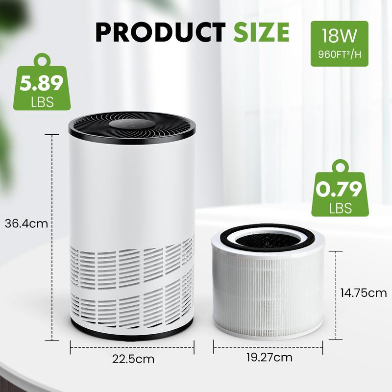 Sweet Furniture S - Air Purifier with an Replacement HEPA Filter, Portable Air Quality Monitor, Covers up to 1200Ft², 360°Outlet, 25Db Sleep Mode